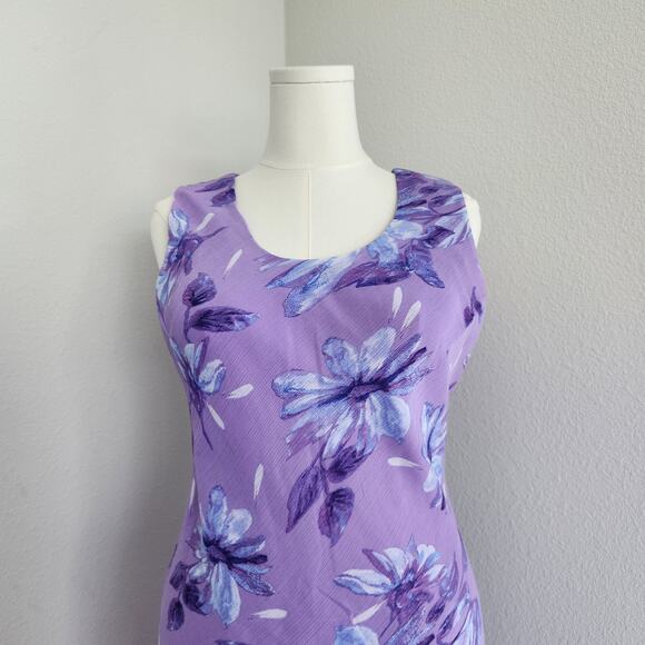 Vintage Y2K Studio I Lilac Blue Floral Sleeveless Lined Midi Dress 14 - Picture 2 of 8